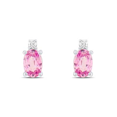 0,88 Karat Pırlantalı Pembe Safir Küpe - 3