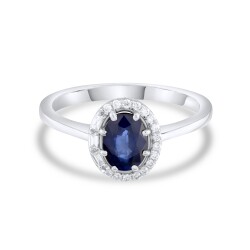 1,11 Karat Pırlantalı Oval Safir Yüzük - 1