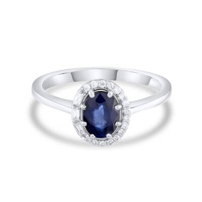 1,11 Karat Pırlantalı Oval Safir Yüzük - 1