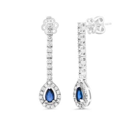 1,23 Karat Pırlantalı Safir Küpe - 1