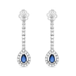 1,23 Karat Pırlantalı Safir Küpe - 2