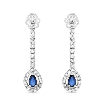 1,23 Karat Pırlantalı Safir Küpe - 2