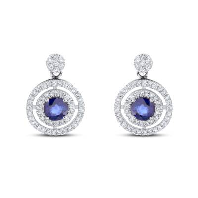 1,33 Karat Pırlantalı Safir Küpe - 2